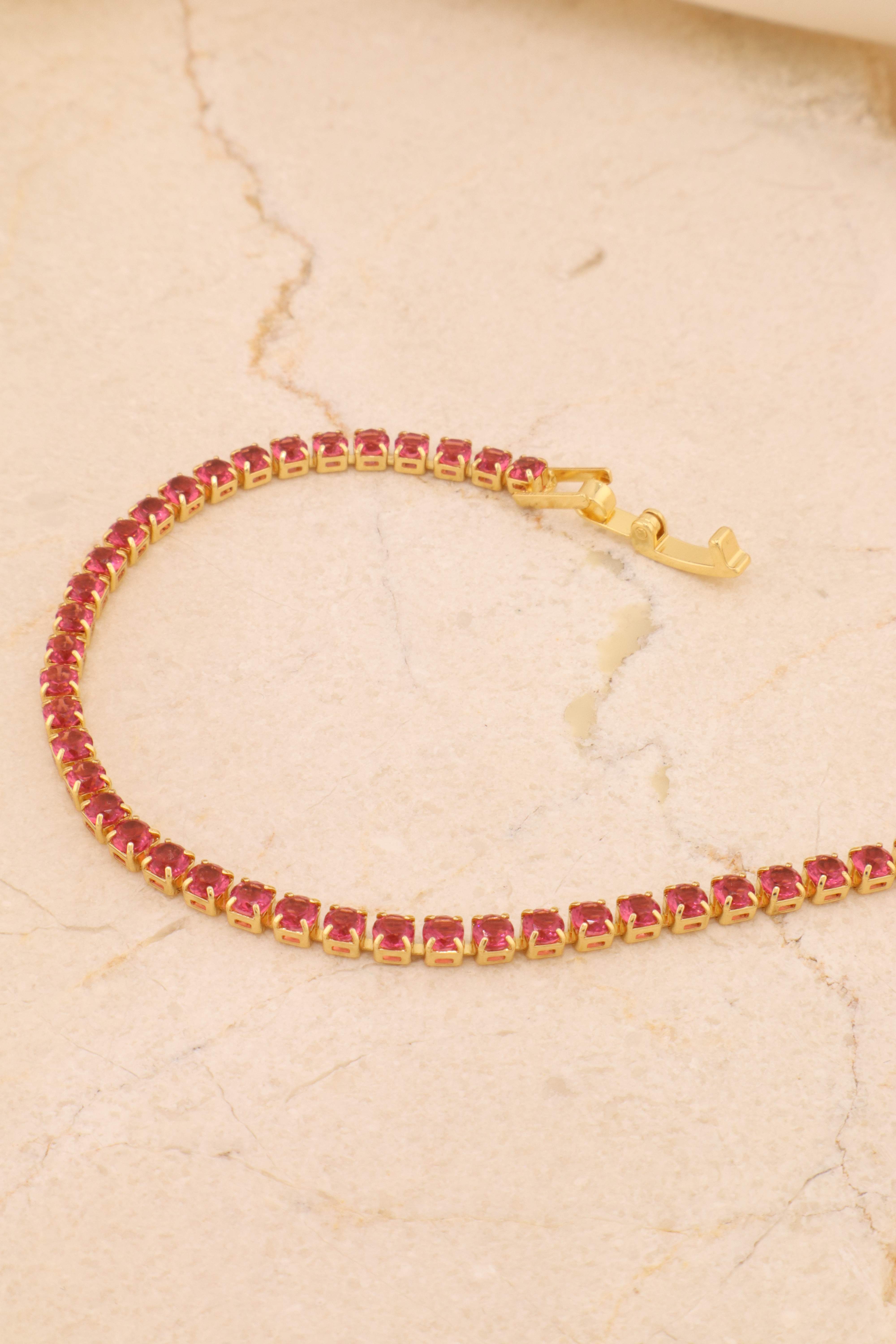 PULSEIRA RIVIERA ZIRCÔNIAS 3MM FUCHSIA FECHO GAVETA