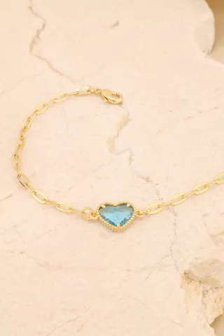 PULSEIRA ELOS RETANGULARES COM CORAÇÃO AZUL 18CM