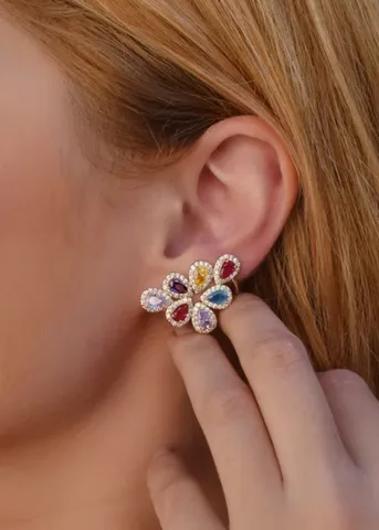 BRINCO EAR CUFF PEDRAS COLORIDAS